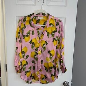 L'AGENCE Silk Pink and Yellow Lemon Print Blouse